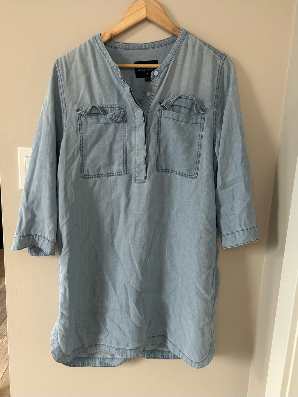 Velvet Heart Light Blue Denim Tunic Dress with Chest Pockets